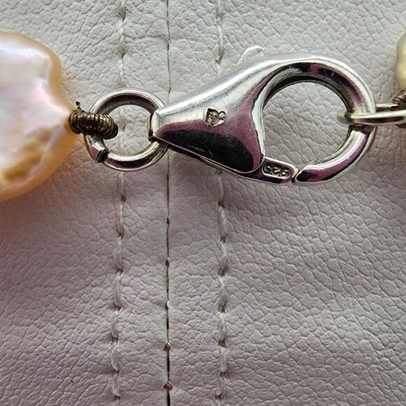 Large Keshi Baroque Pearl Necklace And Bracelet Set, Rainbow Colors 925  SS - Picture 13 of 15